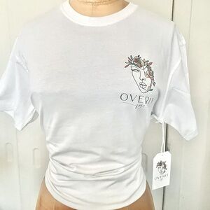 Overitrose premium white cotton t-shirts, our unique logo embodies creativity.